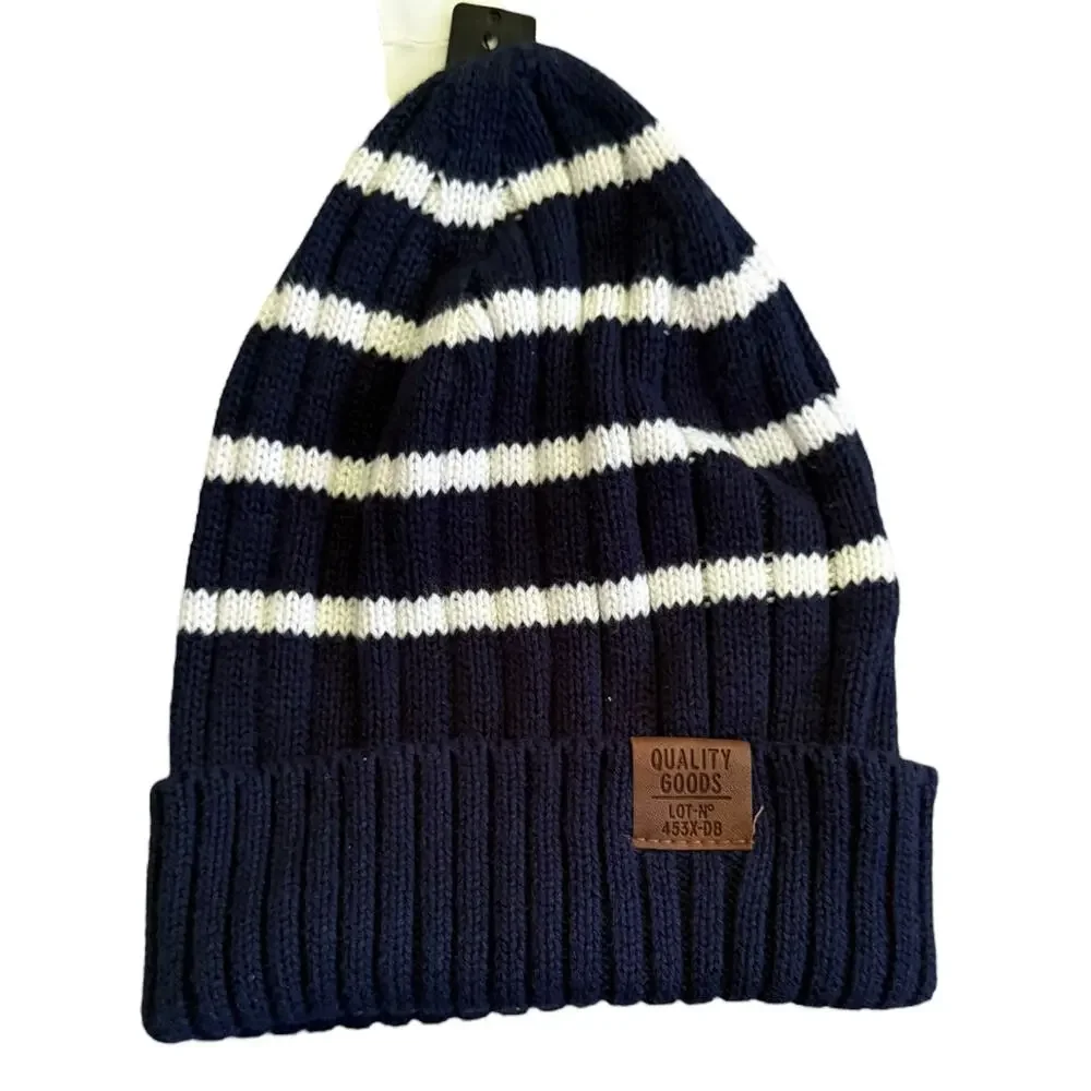 H&M Toddler Boys Navy Blue Striped Cotton Beanie Size 1.5-4Y